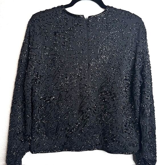 Elevated Luxurious Black Beaded Shimmering Top Sz Large - Picture 4 of 16